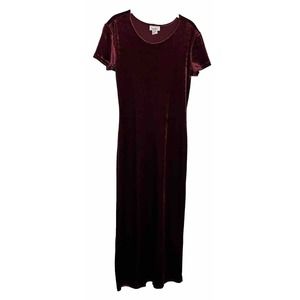 Sun Fire USA Deep Red Velvet Plush Short Sleeve Maxi Dress Sz Small